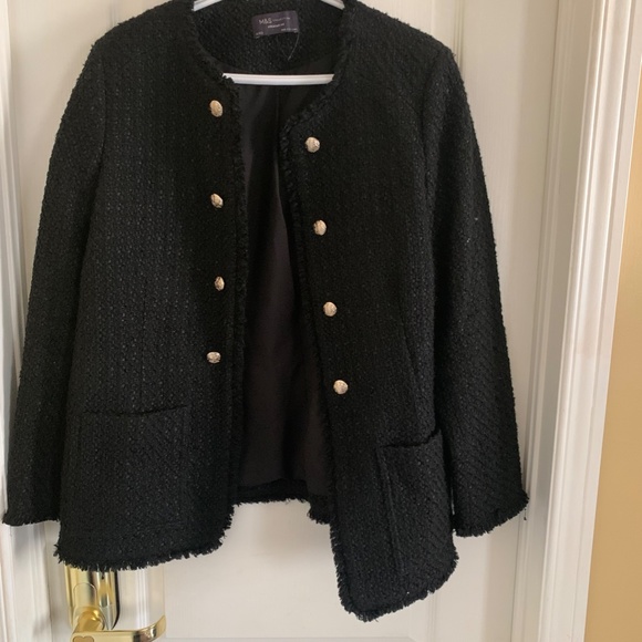 Marks & Spencer Smart Longline Tweed Blazer — Black (US 12) - Picture 2 of 4